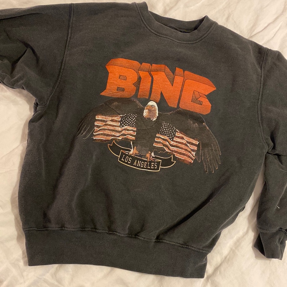 Anine Bing Black Sweatshirt with Orange Logo and Eagle Graphic